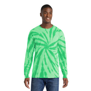 Chemise Tie Dye Verte Premium à Manches Longues en Coton, Design Spirale Rétro, Haut pour Hommes, Fournisseur de Vêtements à Marque Privée OEM - Product Image 1