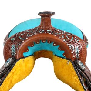 High Demand Designer Barrel <b>Racing</b> Leather Western Saddle Turquoise Tooled and Lightweight Exclusively From India - Product Image 4