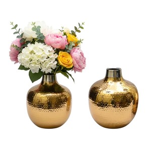 Luxury Gold Iron Flower Vase Handcrafted Modern Metal <b>Decorative</b> Vase With Hammered <b>Honeycomb</b> Texture Elegant Tabletop For Sale - Product Image 4