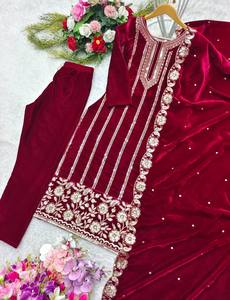 Top de terciopelo de diseñador con Dupatta para Fiestas-para ropa india y paquistaní - Product Image 2