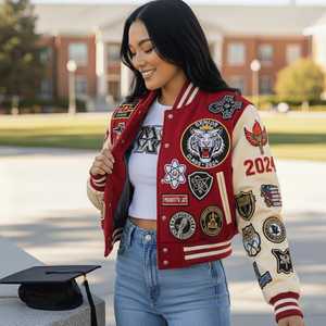 Veste universitaire pour femme, hiver 2026, sur mesure, veste d'équipe universitaire, coupe en cuir, polaire en coton respirant, université pour femme - Product Image 3
