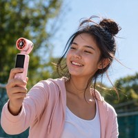 Ventilateur portable 2-en-1 avec caméra, appareil d'enregistrement de vlog, rotation à 180 degrés, écran numérique, charge USB-C