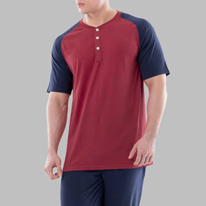 Bloc de couleur de haute qualité 3 boutons t-shirt 100% coton hommes T-shirts avec logo imprimé personnalisé coupe ample s pour hommes - Product Image 5