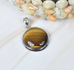 Collier avec pendentif solitaire en argent sterling 925 massif, pierres précieuses œil de tigre naturelles, bijoux fins faits à la main vintage - Product Image 1