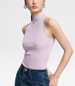 Special Process ODM & OEM Women's Summer Casual Half Turtleneck Knitted Vest Thin Sleeveless Knitted <b>Top</b> - Product Image 1