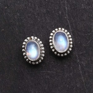 Wholesale Natural Blue <b>Moonstone</b> 4x6 mm Solid 925 Sterling Silver Bezel Setting Minimalist Stud <b>Earrings</b> Handmade Filigree - Product Image 2