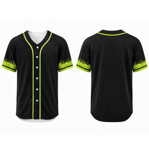 Maillot de baseball personnalisé pour adulte, imprimé numériquement, noir avec bordure vert lime, manches courtes, unisexe, respirant, 100% polyester 240g, pour équipe - Product Image 6