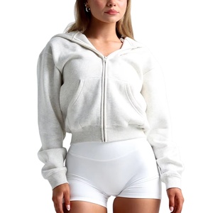 Bordado personalizado de gran tamaño Zip up Crop Top Sudadera con capucha y Jogger Set de dos piezas Hip Hop Mujeres Chándal Chaqueta Conjunto con capucha 2026 - Product Image 1