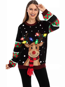 2025สเวตเตอร์แบบสวมหัวสำหรับผู้ชายผ้าวูล100% เสื้อสเวตเตอร์แบบถักระบายอากาศได้ดีสำหรับฤดูหนาวไฟ LED ติดโลโก้ด้านหน้า - Product Image 2