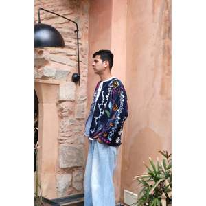 Veste vintage en spandex avec broderie en velours, imperméable, en toile de denim tissée, pour la saison printanière, col mandarin, à capuche, décorée de motifs - Product Image 4