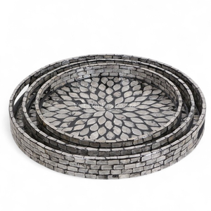 Bandeja de Servir Hecha a Mano con Madreperla, Bandeja Decorativa con Incrustaciones de Concha Natural, Decoración Ecológica para el Hogar - Product Image 1