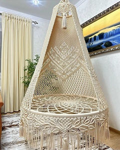 100 %handmade Macrame Hanging <b>Swing</b> Indoor Outdoor Boho Style Macrame Hand Woven Large Hanging Hammock Chair <b>Swing</b> - Product Image 4