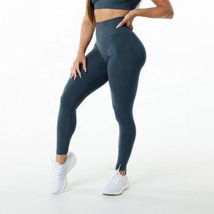 High Waist Women's Knitted <b>Leggings</b> Custom Gym Pants Breathable Anti-Bacterial Seamless Spandex/<b>Polyester</b> for Ladies Wholesale - Product Image 4