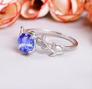 แหวนใบแทนซาไนต์ที่มีเอกลักษณ์เฉพาะตัว แหวนรูปต้นไม้กิ่งแทนซาไนต์ แหวนอาร์ตเดโคสีโรสโกลด์วินเทจ แหวนกิ่งไม้ ของขวัญวันครบรอบ - Product Image 5