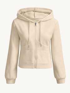 Sudaderas con Capucha para Mujer al por Mayor, Sudaderas Ajustadas de Color Liso para Mujer, Sudadera de Algodón Tejido de Manga Larga de Color Liso - Product Image 1