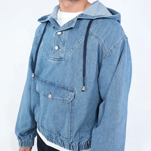 Sweats à capuche en denim brodés pour hommes avec logo personnalisé, design multi-poches pour l'impression numérique d'hiver, prix d'usine - Product Image 3