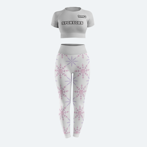 Ensemble de leggings et crop top athlétique pour femme, à taille élastique, respirant, séchage rapide, extensible, pour gym et yoga, avec impression par sublimation - Product Image 6