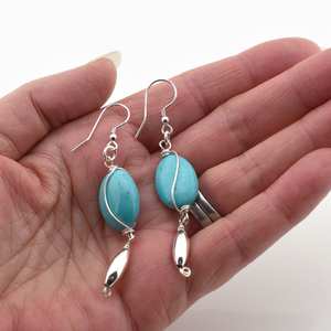 Handcrafted Kingman Turquoise Gemstone Drop Earrings 925 <b>Sterling</b> <b>Silver</b> <b>Wire</b> Design Boho Jewelry Trendy Party Gift Women - Product Image 1
