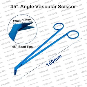 Tijera vascular en ángulo 45 de titanio de primera calidad con punta roma para microcirugía Ligero certificado CE/ISO POR Vaslcare - Product Image 5