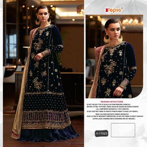 Ensemble Shalwar Kameez brodé en velours d'hiver Regal complet avec de beaux vêtements indiens et pakistanais Santoon Dupatta Bottom - Product Image 4