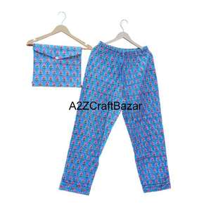 Ensemble de pyjama pour femmes en coton 100% imprimé numérique à fleurs, manches courtes, fermeture à cordon, tissu tricoté respirant - Product Image 3