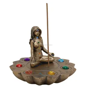 Sacred Moon Feminine Triple Goddess Yoga Meditation with Chakra Incense Stick Holder