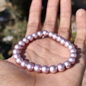 Natural Pink Shell Freshwater Pearl Handmade Luxury 925 Silver Adjustable <b>Bracelet</b> 8mm <b>Beads</b> Pastel Pink Wedding Jewelry Gift - Product Image 2