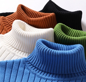 Pull à col roulé d'hiver et d'automne pour hommes, couleur unie, pull brodé en 3D, vêtements doublés en tricot côtelé - Product Image 6