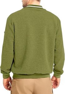 Blouson aviateur vert clair d'hiver léger pour hommes, décontracté en gros avec poches latérales confortables réglables, poignets élastiques à fermeture éclair sur le devant - Product Image 5