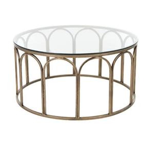 โต๊ะข้างตกแต่งร้านอาหารดีไซน์โค้งมน ผลิตด้วยมือ พร้อมฐานโลหะเคลือบทอง หน้าโต๊ะกระจก สำหรับโรงแรม - Product Image 6