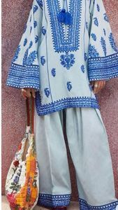 Farshi Salwar Punjabi brodé été blanc costume long col ethnique manches pakistanaises avec Sharara Pallazo Inde Anarkali - Product Image 5