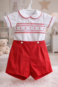 Conjunto de Ropa para Bebé Niño con Pantalones Cortos Rojos, Traje Clásico Bordado para Bebé - Product Image 3