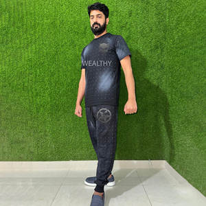 Ensemble deux pièces T-shirt et pantalon pour homme, imprimé, grande taille, respirant, style urbain, design personnalisé, collection 2026 - Product Image 1