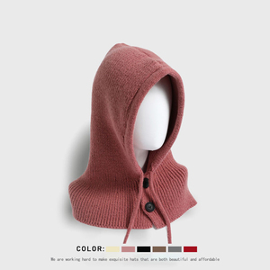 Écharpe chaude d'hiver unisexe à la mode personnalisée Pull-over Bonnet tricoté Boutonné Cagoule - Product Image 2