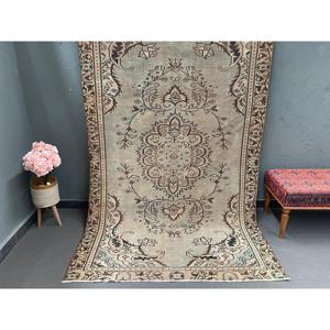 Vintage 5.1x8.3 ft Rug, Turkish Rug, <b>Brown</b> Oriental Rug <b>Wool</b> - Product Image 1