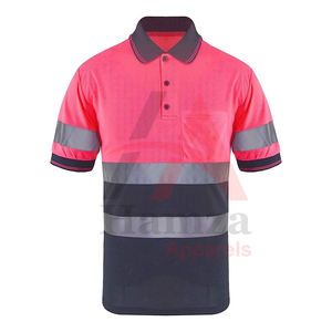 Tela de malla de poliéster de alta visibilidad 160gsm Polo Impresión reflectante Cuello acanalado Manga corta Camisa de seguridad de color rosa - Product Image 1