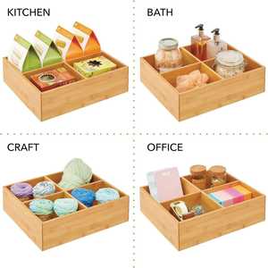 Laundry Use 4-Section Organizer Bin Box Wooden Stackable Bamboo <b>Kitchen</b> <b>Pantry</b> <b>Storage</b> Baskets with Lid - Product Image 4