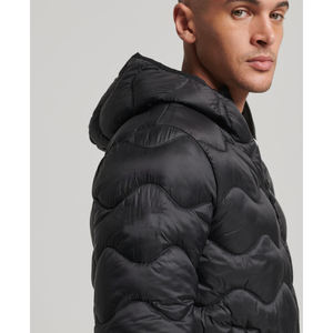 100% High Quality Customized Logo Printed Front Winter Men's Puffer Jacket Hooded <b>Wool</b>/Polyester Casual Style - Product Image 3