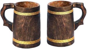 Tazas de cerveza de madera, taza de madera marrón Retro hecha a mano de 12 OZ de Grado Superior Natural con asa para beber té, café, vino, cerveza, bebidas calientes - Product Image 2