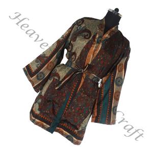 KS009 mujeres abstractas seda pura vintage Sari kimono corto tamaño libre ajustable vintage Sari kimono corto Mujer seda vintage - Product Image 6