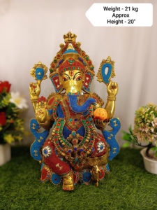 Custom Made Bronze Ganesh Idols with Meenakari Work and Stones Ideal for <b>Home</b> <b>Temples</b> and for Resale - Product Image 6