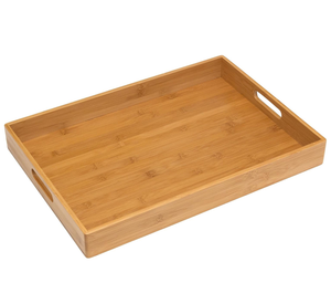 Plateau de service avec poignées, plateau de petit-déjeuner en bambou, plateaux en bois, plat de service décoratif pour manger - Product Image 5