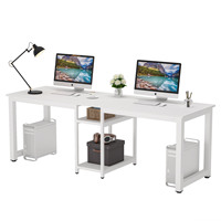 Bureau d'ordinateur en bois blanc de 78 pouces, long, pour deux personnes, avec étagères ouvertes en dessous, pour le bureau à domicile