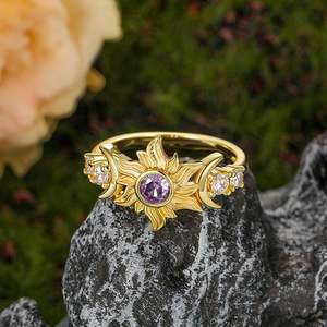 Jeulia <b>Gold</b> Plated Bezel <b>Set</b> Sun and Moon Vintage <b>Ring</b> - Product Image 4