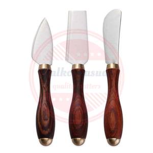 Juego de 6 cuchillos para queso con mango de madera, juego de cuchillos para queso de acero de Damasco para untar queso de uso diario - Product Image 3