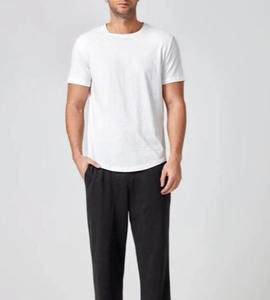 T-shirt à manches courtes à col rond en coton noir et blanc avec logo personnalisé brodé OEM - Product Image 4