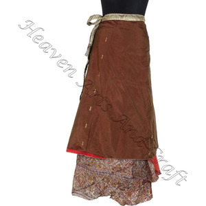 Plage Maillots De Bain Soie Wrap Autour Deux Couches Réversible Longue Jupe Femmes Porter Vintage Soie Sari Longue Longueur Wrap Around Jupe Magique - Product Image 5