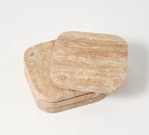 Ensemble de dessous-de-verre en pierre de travertin naturelle carrée, résistant à la chaleur, design minimaliste, protège les tables de café, de salle à manger et de bureau - Product Image 4