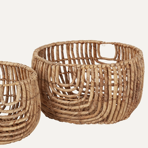 Juego de Cestas Decorativas Redondas de Jacinto de Agua con Asas, Cesta Organizadora Natural Hecha a Mano para el Hogar, la Oficina y Estantes - Product Image 2