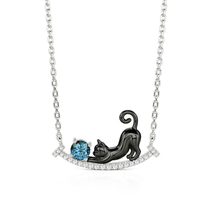 Collar Jeulia con Colgante de Corazón de Gato Negro con Piedra de Nacimiento Personalizada, Chapado en Oro, Acero Inoxidable - Product Image 1